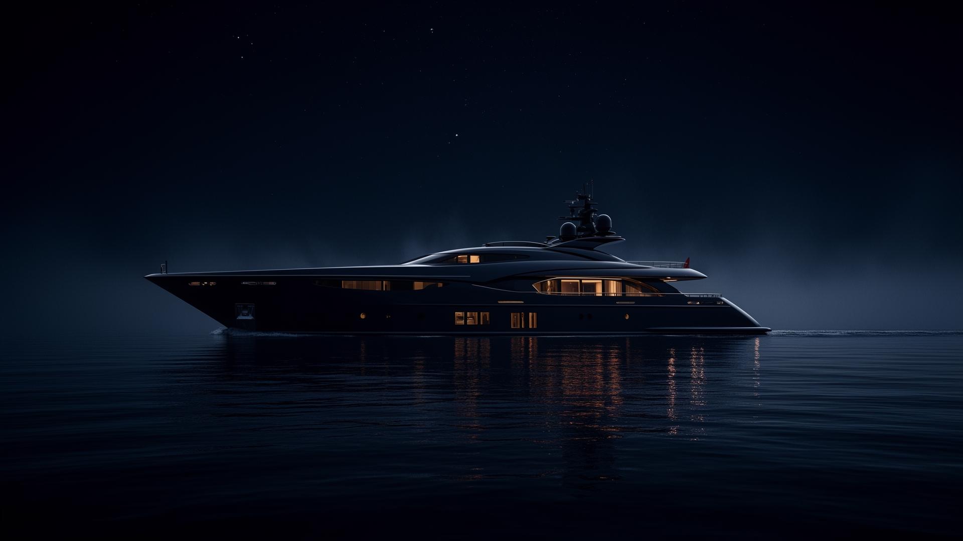Superyacht under a midnight sky